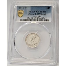 AUSTRALIA 1918 . SIXPENCE . PCGS GENUINE